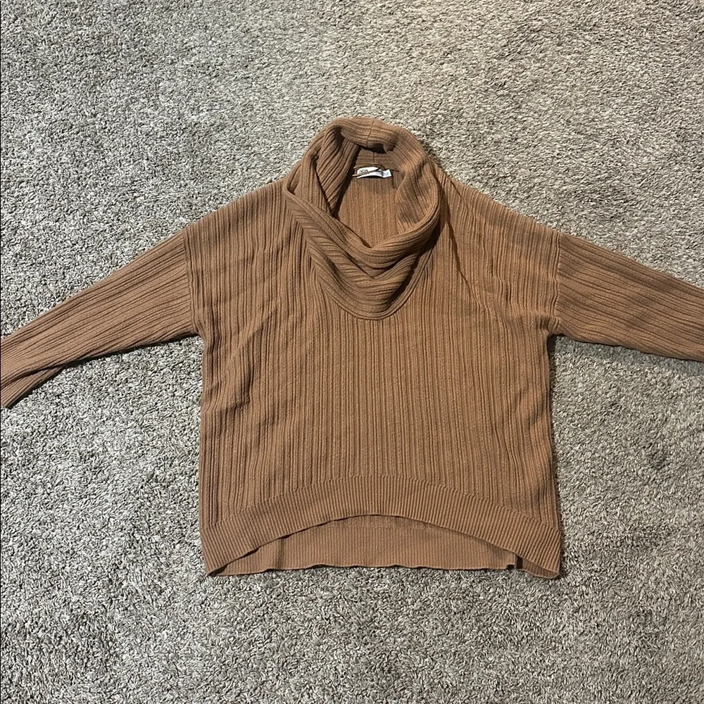 Zara Brown Oversized Cowl Neck Ribbed Sweater - Picture 4 of 7
